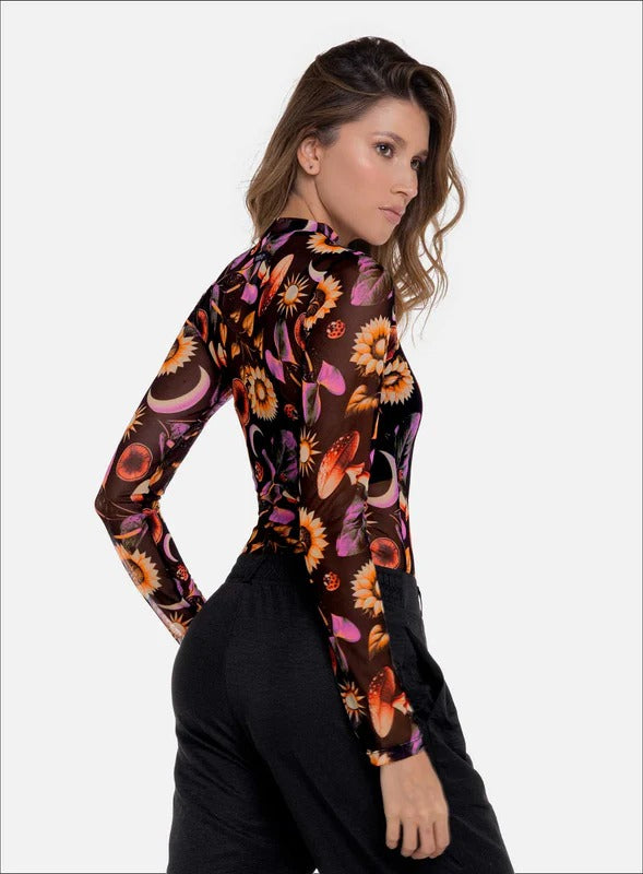 Body casual sublimado en tela semi transparente - PRECIO ESPECIAL